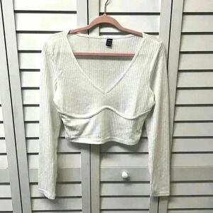 SHEIN Icon White Ribbed Knit Cropped Top - Size L